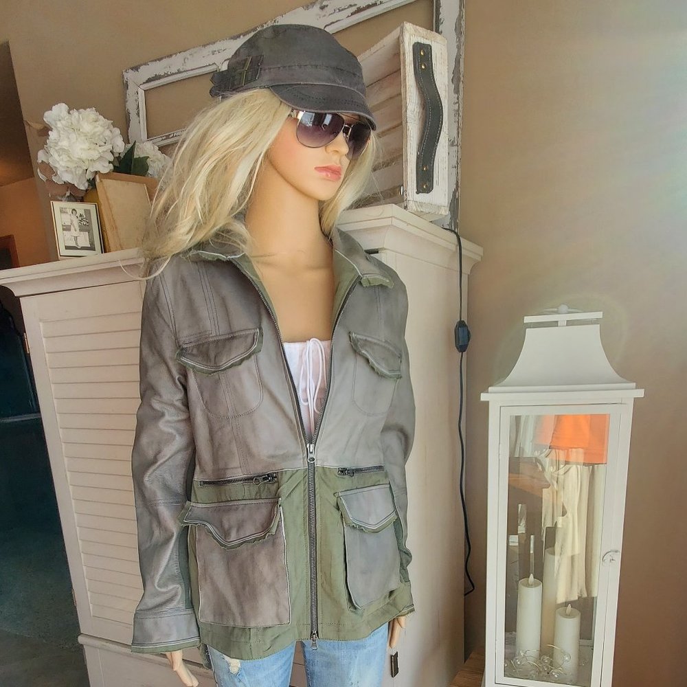 Lindsay Patina Leather Jacket Army Green Size Small New without Tags - Picture 5 of 12